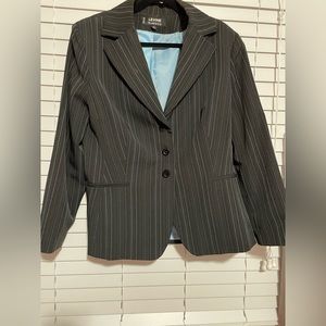 LARRY LEVINE 2PC PLUS SIZE Black Pinstriped Polyester Rayon Lined Pant Suit
